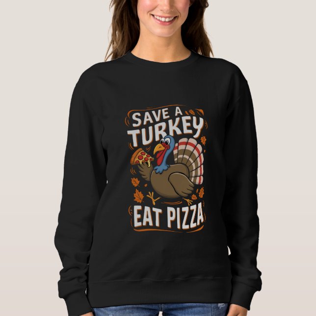 Spara A turkey Eat Pizza Funny Thanksgiving Costum T Shirt (Framsida)
