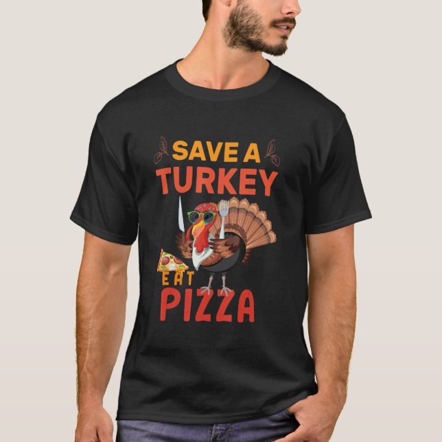 Spara A Turkey Eat Pizza Vuxen Vegan Kids Thanksgi T Shirt (Framsida)