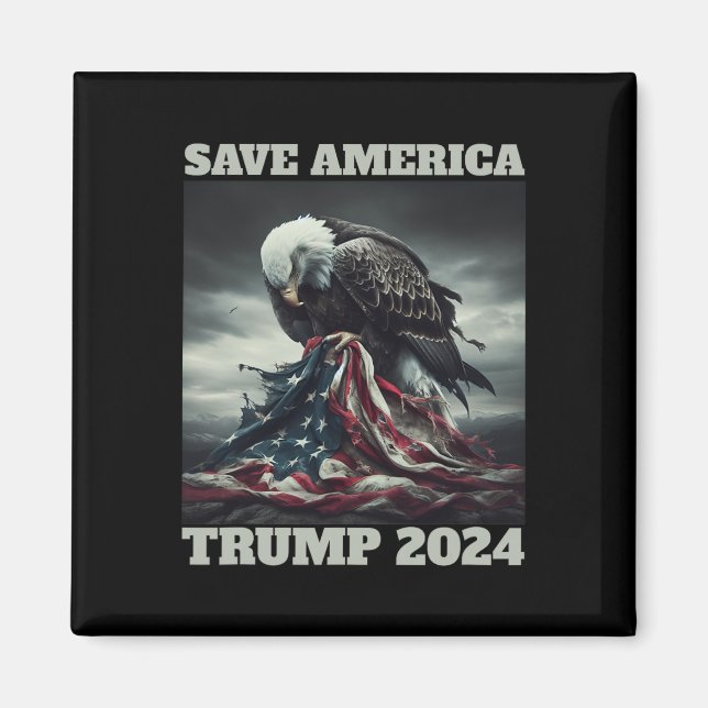 Spara America Ledsen Eagle Amerikanska Flagga Surr Magnet (Framsidan)