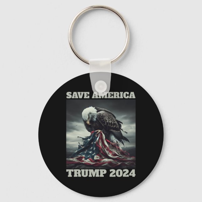 Spara America Ledsen Eagle Amerikanska Flagga Surr Nyckelring (Framsida)
