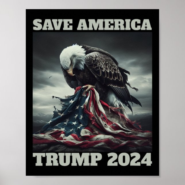 Spara America Ledsen Eagle Amerikanska Flagga Surr Poster (Framsidan)