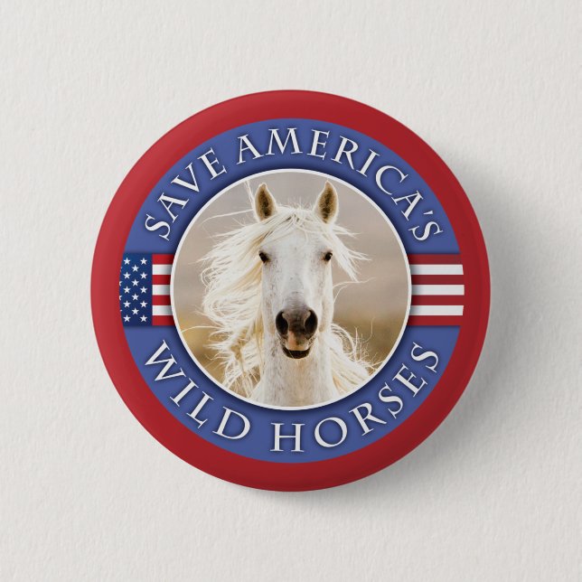 Spara Amerikas Vild Horses Button Knapp (Framsida)