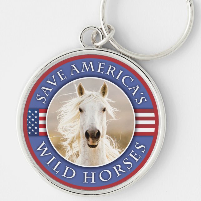 Spara Amerikas Vild Horses Round Keychain Rund Silverfärgad Nyckelring (Framsidan)