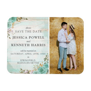 Spara Anpassningsbarna Date Rustic Turcos Blommigt Magnet
