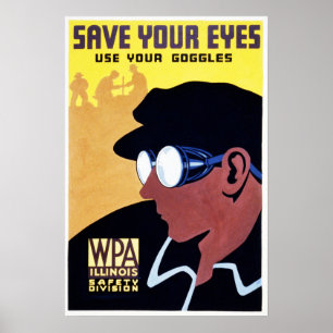 SPARA Användan ÖGON Din Goggles Gamle Illinois WPA Poster