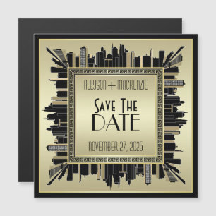 Spara Art Deco Champagne Guld Gatsby Glam Magnetisk Inbjudningskort