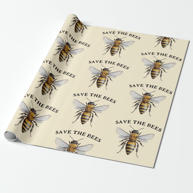 Spara av Bees Beige Presentpapper (Utrullad)