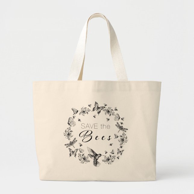 Spara av Bees Jumbo Tote Design in Black Jumbo Tygkasse (Framsidan)