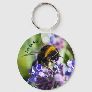 "Spara av bin" Bin på en lila blomma Nyckelring