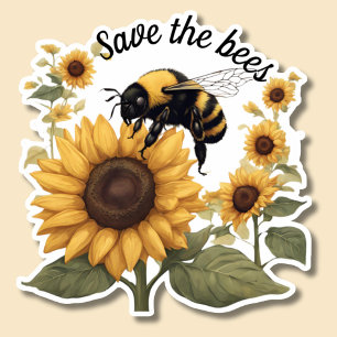 Spara av bin Bumblebee och solblommor vattentäta Klistermärken