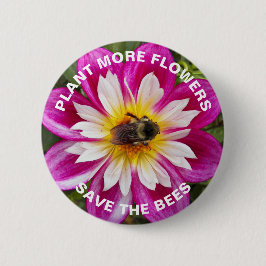 Spara av bin Bumblebee på Rosa Dahlia Flower Knapp