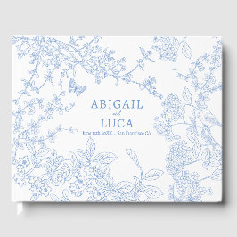 Spara av Blue Chinoiserie Toile de Jouy Bröllop Gästböcker