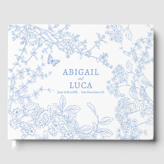 Spara av Blue Chinoiserie Toile de Jouy Bröllop Gästböcker
