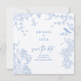 Spara av Blue Chinoiserie Toile de Jouy Bröllop Inbjudningar