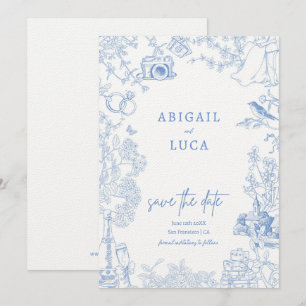 Spara av Blue Chinoiserie Toile de Jouy Bröllop Inbjudningar