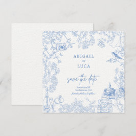 Spara av Blue Chinoiserie Toile de Jouy Bröllop Inbjudningar