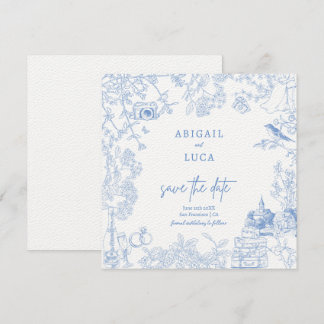 Spara av Blue Chinoiserie Toile de Jouy Bröllop Inbjudningar