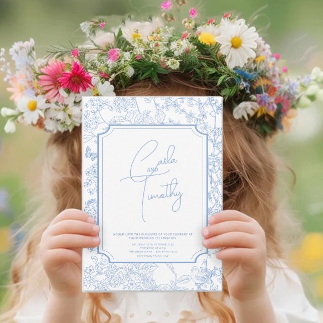 Spara av Blue Chinoiserie Toile de Jouy Bröllop Inbjudningar (Skapare uppladdad)