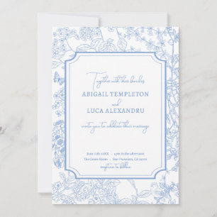 Spara av Blue Chinoiserie Toile de Jouy Bröllop Inbjudningar