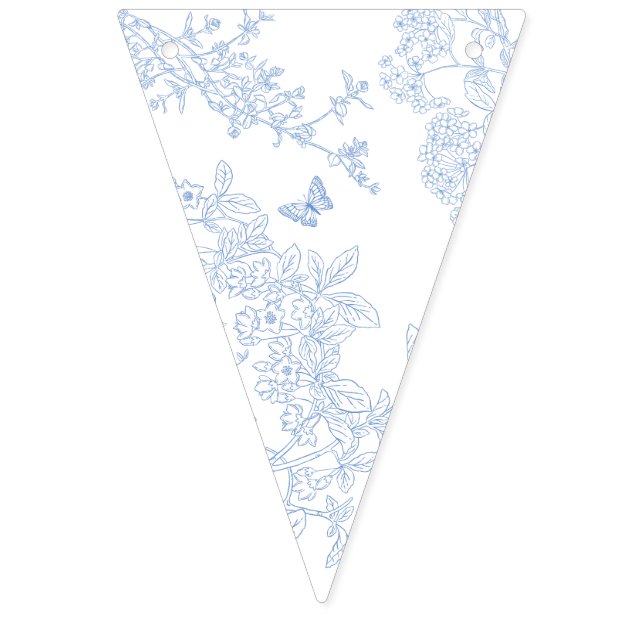 Spara av Blue Chinoiserie Toile de Jouy Bröllop Vimplar (Andra flaggan)