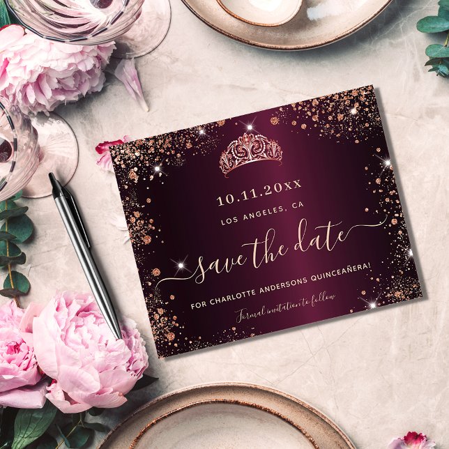 Spara av budgeten för Quinceanera burgundy ro guld Flygblad (Skapare uppladdad)