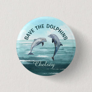 SPARA av DOLPHINS vattenfärg Art ditt namn orsaka Knapp