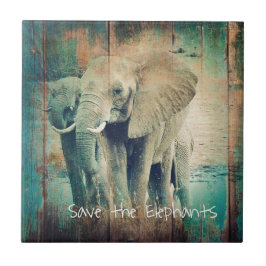 Spara av Elephants Blue Wood Grunge Digital Art Kakelplatta