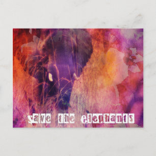 Spara av Elephants Colorful Grunge Digital Art Vykort