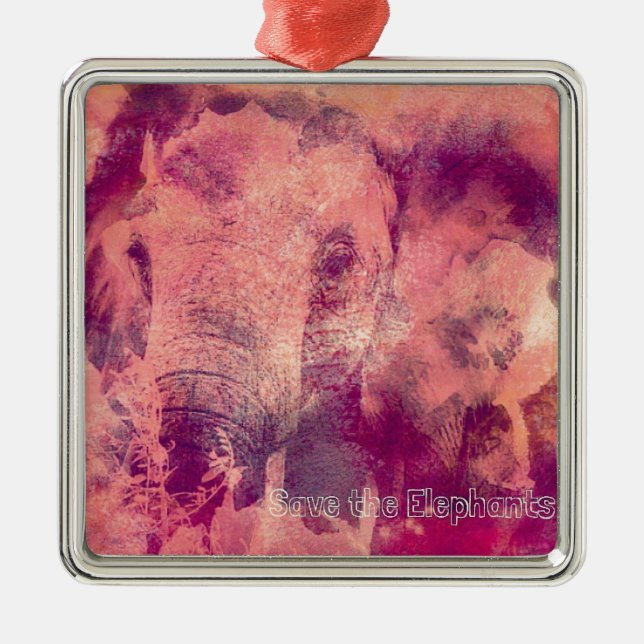 Spara av Elephants Digital Art Grunge Julgransprydnad Metall (Framsidan)
