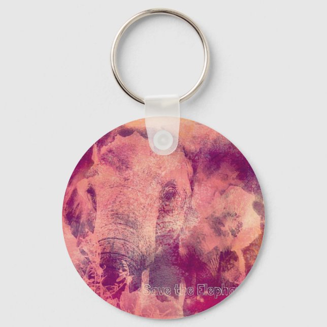 Spara av Elephants Digital Art Grunge Nyckelring (Framsida)