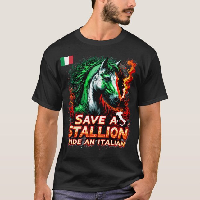 Spara av en "Stallion Ride" och en italiensk "Funn T Shirt (Framsida)