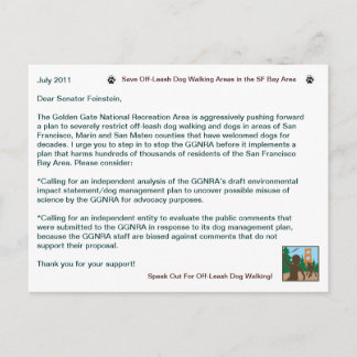 Spara av Leash Hund Walking Senator Feinstein Vykort