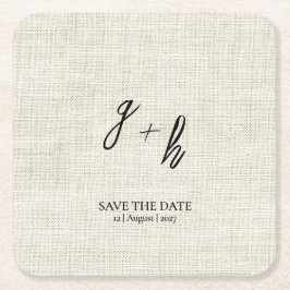 Spara av minimalistisk vit linen-Vintage, datum In Underlägg Papper Kvadrat