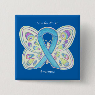 Spara av Music Blue Butterfly Awareness Ribbon Pin Knapp
