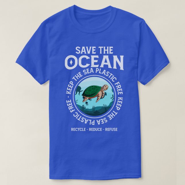 Spara av Oceanens Behålla Havets plastfria sköldpa T Shirt (Design framsida)