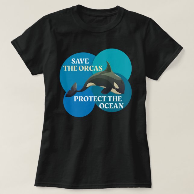 Spara av Orcas skyddar Ocean Retro Whale Orca T Shirt (Design framsida)