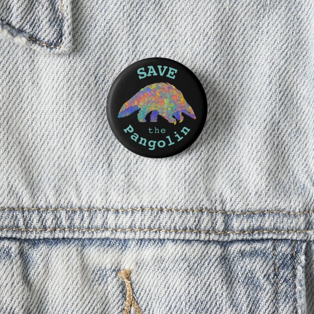 Spara av Pangolin Cute Endangered Animal Activist Knapp (Save the pangolin slogan colorful animal art button endangered species wildlife animal rights )