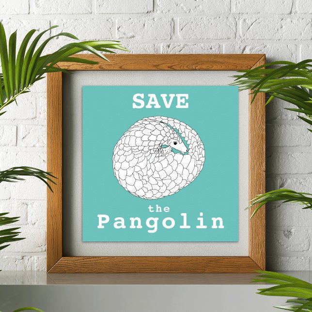 Spara av Pangolin-utrotningen Anima Wildlife Art Poster (Pangolin animal art save the pangolin slogan teal green and white poster)