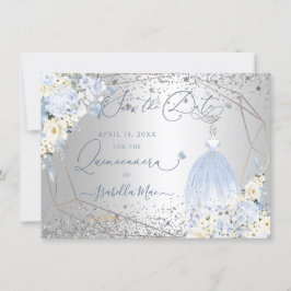 Spara av PixDezines Quinceanera Dusty Blue Dress Inbjudningar