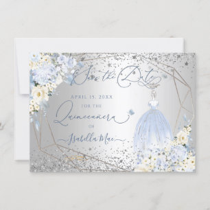 Spara av PixDezines Quinceanera Dusty Blue Dress Inbjudningar