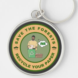 Spara av skogarna återvinna din pappra rund silverfärgad nyckelring