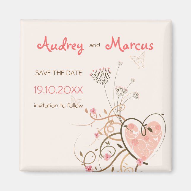 Spara av Sweet Rosa Heart och Butterfly Swirls Magnet (Framsidan)