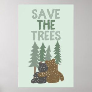 Spara av Träd Cute Bears på Forest Earth Day Poster