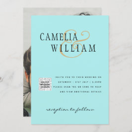 Spara av turkos fotobröllopsinbjudan QR-kod Inbjudningar