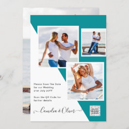 Spara av turkos fotobröllopsinbjudan QR-kod Inbjudningar