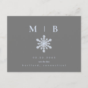 Spara av vintersnöflingor Grått/isblått monogram Meddelande Vykort