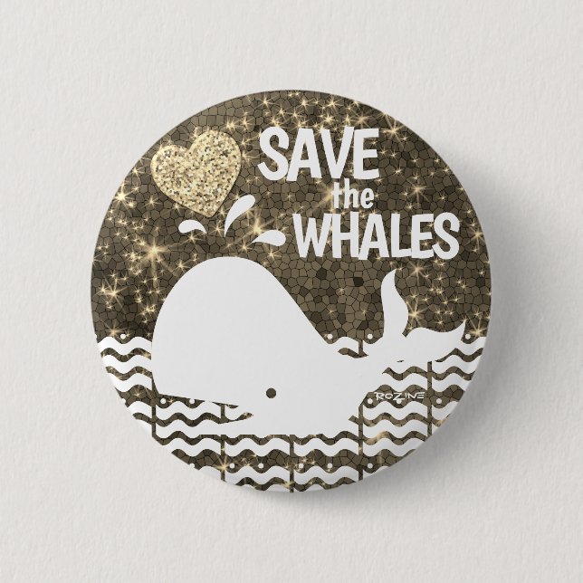 Spara av Whales Guld Glitter Heart Sparkles Knapp (Framsida)