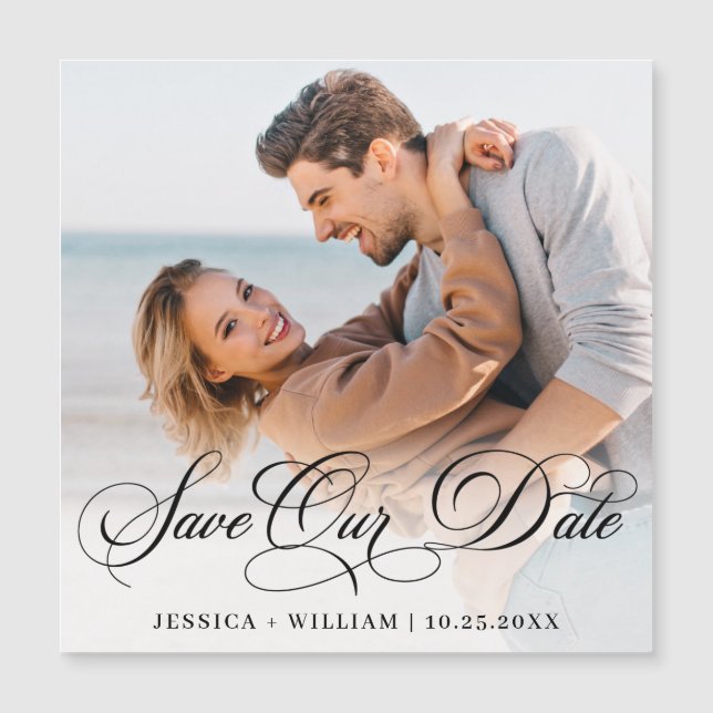 Spara bara Eleganten Foto Bröllop FOTO-datum Magnetisk Inbjudningskort (Framsida)
