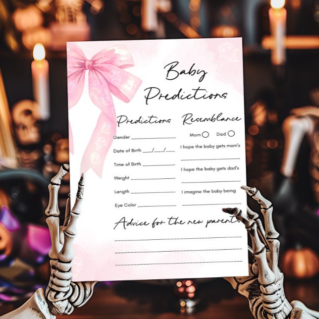 Spåra Bebis med Rosa Band Baby Shower Lek (Girl Coquette Halloween Baby Shower Baby Predictions Game)