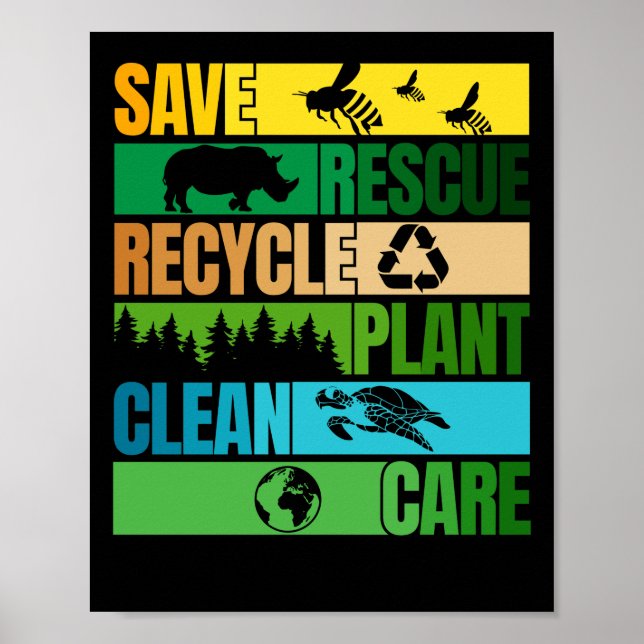 Spara Bee Rädding Animals Återvinna Plastict Earth Poster (Framsidan)